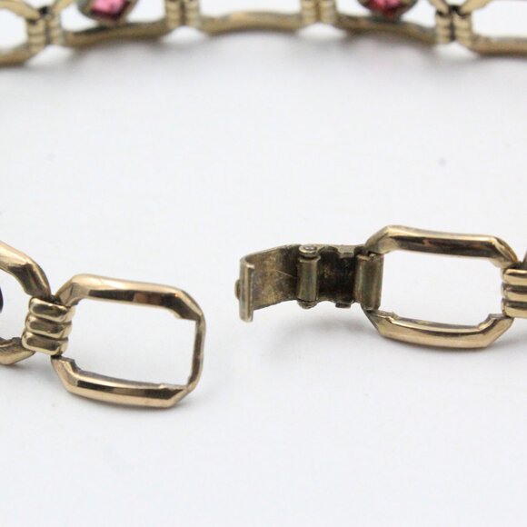 Sweet Emmons Signed Designer Pink Fucshia Glass Squared Rose Gold Tone Bracelet - Picture 8 of 9